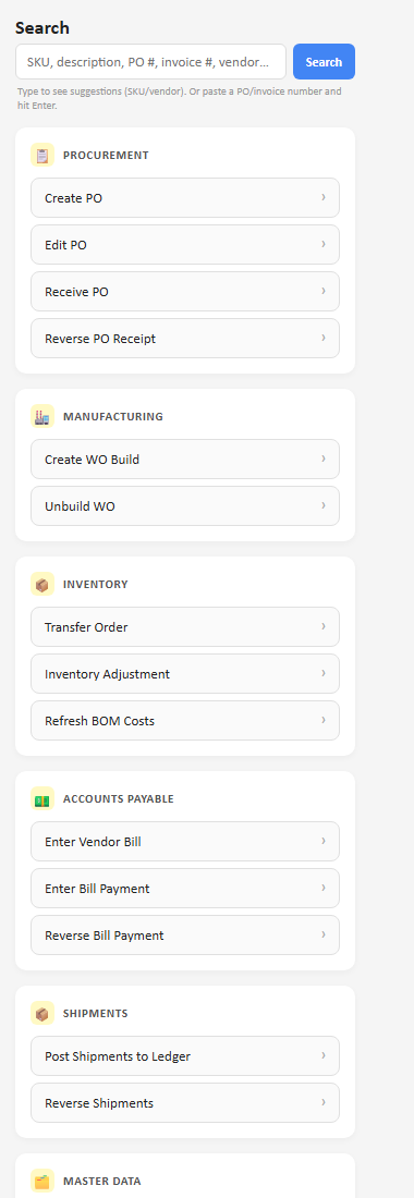 Sorbetto procurement section in the sidebar